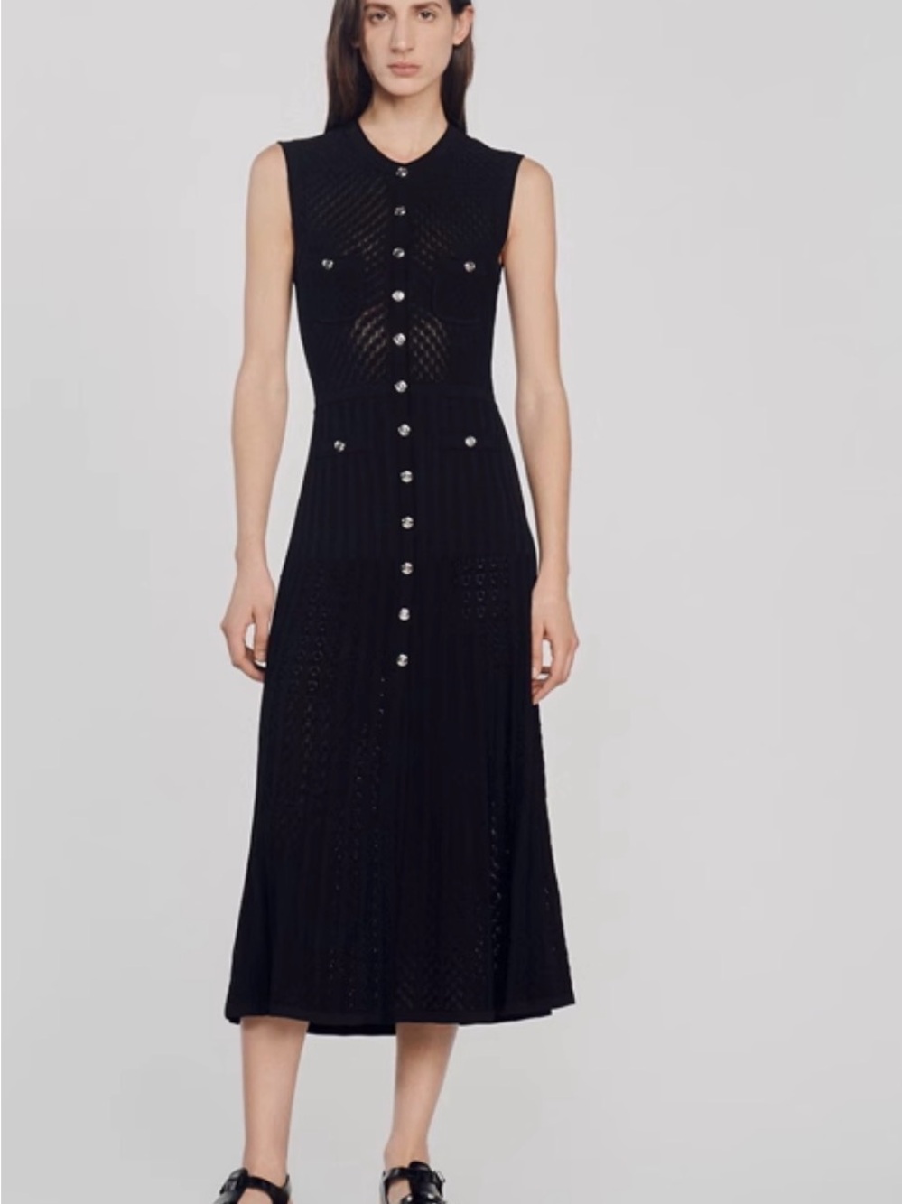 Sandro Tuileries black sleeveless midi dress size 34